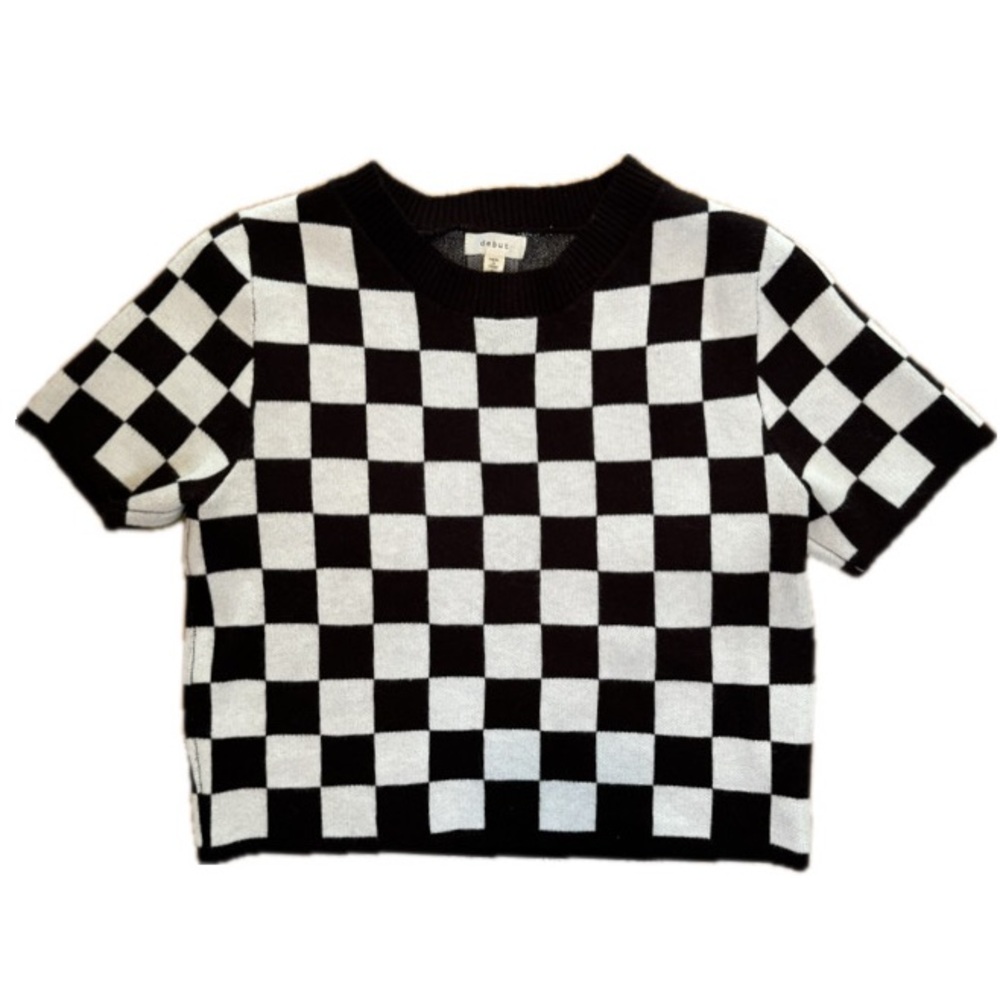 Debut Soft Knit Checkered Black and White Top